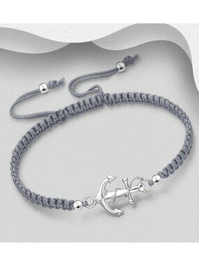925 Sterling Silver Anchor with Adjustable Thread Bracelet